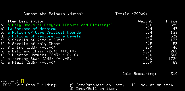 Angband (Windows) screenshot: Another merchant.