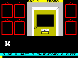 Minder (ZX Spectrum) screenshot: Visiting Terry's flat. He's not home.
