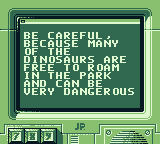 Jurassic Park Part 2: The Chaos Continues (Game Boy) screenshot: Zone 1's story