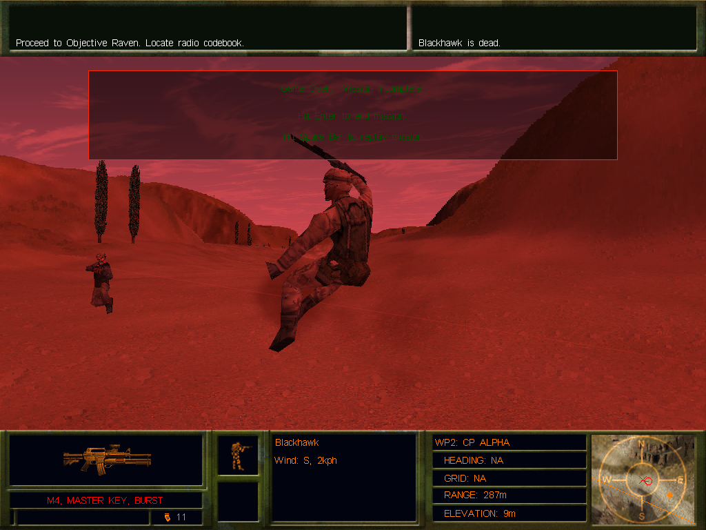 Delta Force 2 (Windows) screenshot: Blackhawk is dead