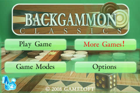 Chess & Backgammon Classics (iPhone) screenshot: Backgammon Classics - Main menu