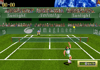 Virtual Open Tennis (SEGA Saturn) screenshot: The opponent is serving the ball.