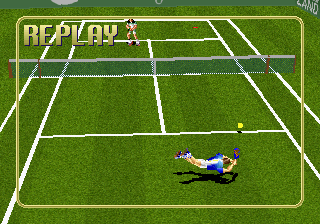 Virtual Open Tennis (SEGA Saturn) screenshot: The game shows a replay when you get a point.