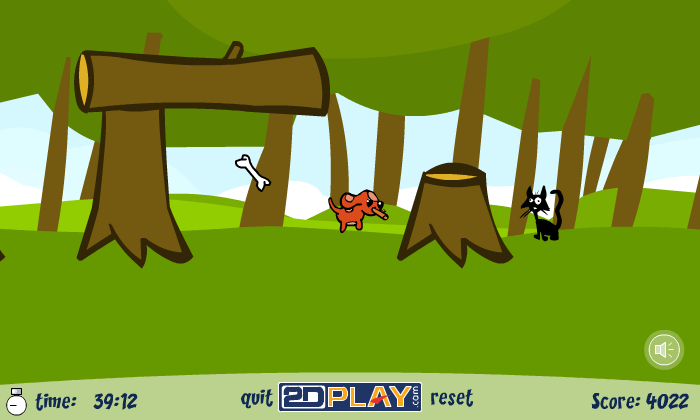 Puppy Fetch (Browser) screenshot: Be careful from the cat. collect bones for more score