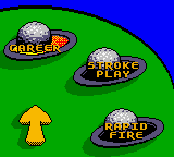 CyberTiger (Game Boy Color) screenshot: Single player mode: Career, Stroke Play, and Rapid Fire.