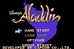 Disney's Aladdin (Game Boy Advance) screenshot: Alternative title screen, but with the same main menu.
