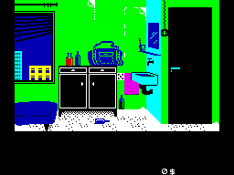 The Inheritance: Panic in Las Vegas (ZX Spectrum) screenshot: In your room