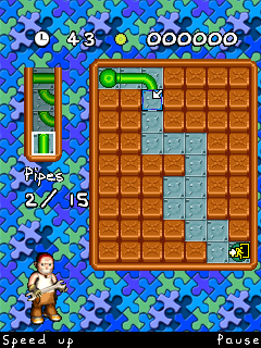 Pipe Mania (J2ME) screenshot: A puzzle mode level