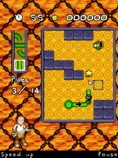 Pipe Mania (J2ME) screenshot: A bomb appears on the pipe