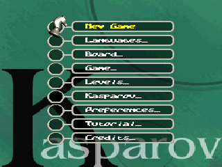 Virtual Kasparov (PlayStation) screenshot: Main menu.