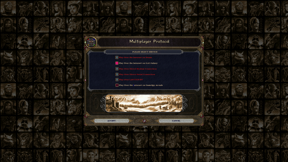 Majesty: Gold HD Edition (Windows) screenshot: [v1.5.2.28] New multiplayer options. GOG Galaxy is available as of 2018, while old LAN needs editing of a config file to re-enable.