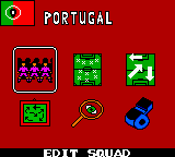 UEFA 2000 (Game Boy Color) screenshot: Edit squad, formation, positions, strategy, view rival squad... and start!