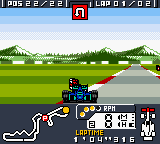 F-1 World Grand Prix (Game Boy Color) screenshot: "Dizzy" vehicle. Fo' sho'. Look closely.