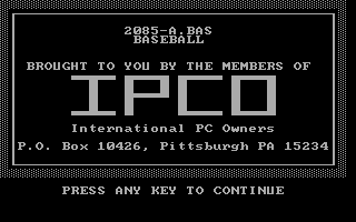 Baseball (DOS) screenshot: Title screen