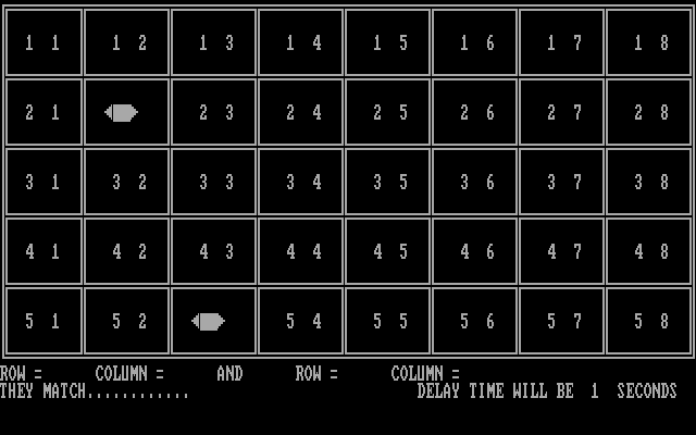 Memory (DOS) screenshot: (Numbers:) Two down