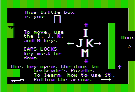 Gertrude's Puzzles (Apple II) screenshot: Starting us off with some instructions.