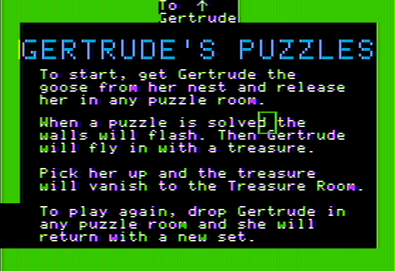 Gertrude's Puzzles (Apple II) screenshot: How to get along with Gertrude.