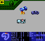 Test Drive 6 (Game Boy Color) screenshot: Erm, the "cop" is actually a racer, heh. But... ok... you can activate the siren.