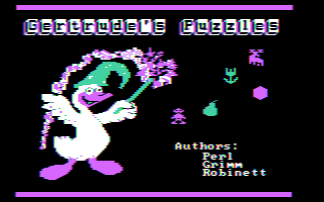 Gertrude's Puzzles (DOS) screenshot: Title screen (CGA w/composite monitor)