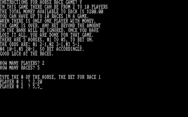 At the Races (DOS) screenshot: Taking bets for the first race