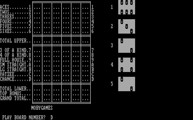 Yahtzee (DOS) screenshot: Now pick a board to play