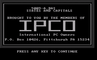 States and Capitals (DOS) screenshot: Title screen