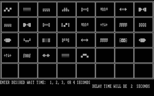 Memory (DOS) screenshot: (Symbols:) As the board is laid out, you get a short look at the tile faces.
