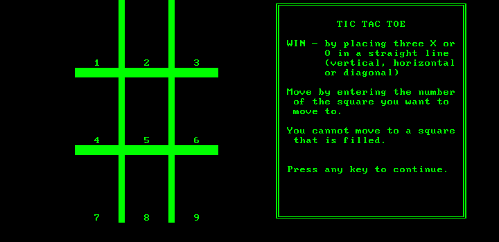 Tic Tac Toe (DOS) screenshot: Need directions?