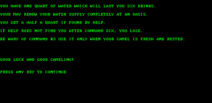 Desert (DOS) screenshot: The rules