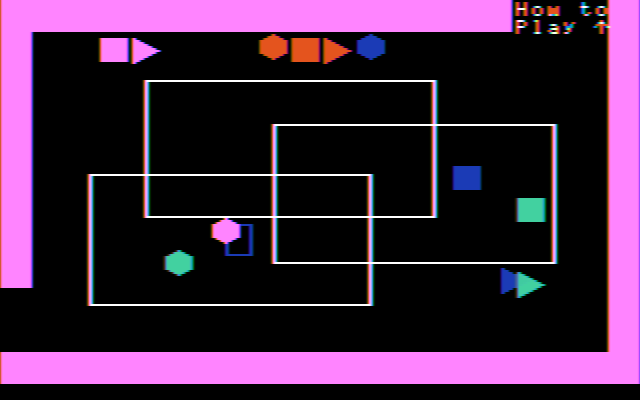 Gertrude's Puzzles (DOS) screenshot: Place each shape in the correct section. (CGA w/composite monitor)