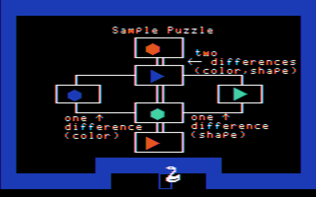Gertrude's Puzzles (DOS) screenshot: Studying the sample Network Puzzle (CGA w/composite monitor)