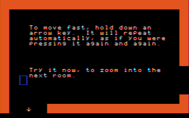 Gertrude's Puzzles (DOS) screenshot: This room drills you on cursor movement. (CGA w/composite monitor)