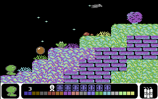 Klemens (Commodore 64) screenshot: Bouncing ball and a frog ahead