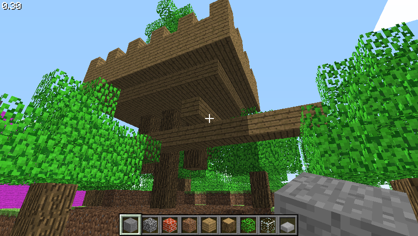 Minecraft Classic (Browser) screenshot: Tree house as seen from ground