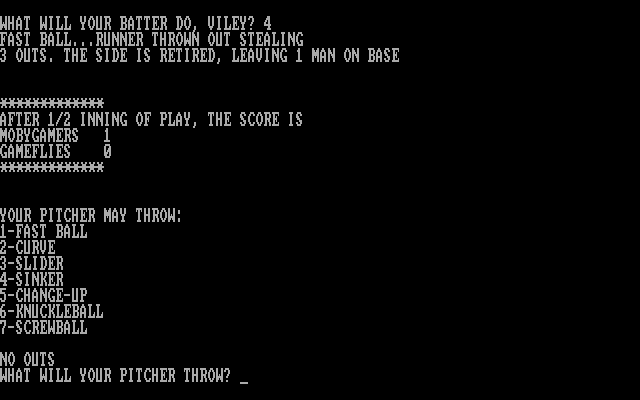Baseball (DOS) screenshot: The pitcher throws