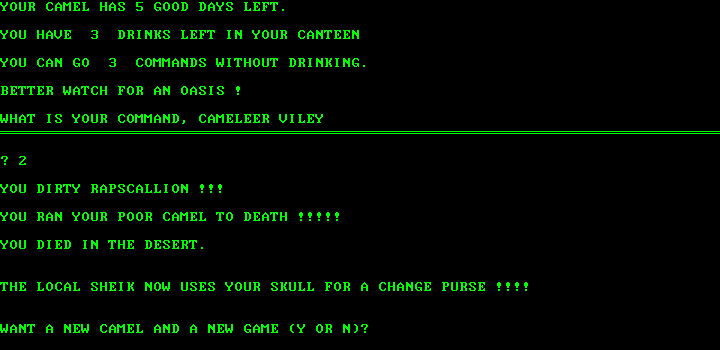 Desert (DOS) screenshot: "Waste not, want not", eh Sheik?