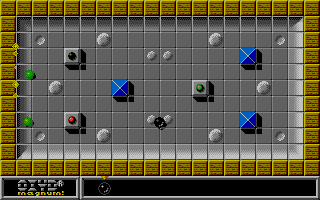 Oxyd magnum! (Atari ST) screenshot: Level 11: the green marbles are back... don't let them hit your ball too hard.