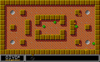 Oxyd magnum! (Atari ST) screenshot: Level 10: a "meditation" stage - get the four small marbles in the holes.