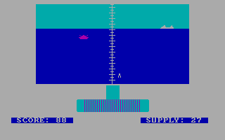 Torpedo Alley (DOS) screenshot: Torpedo on course towards enemy ship.
