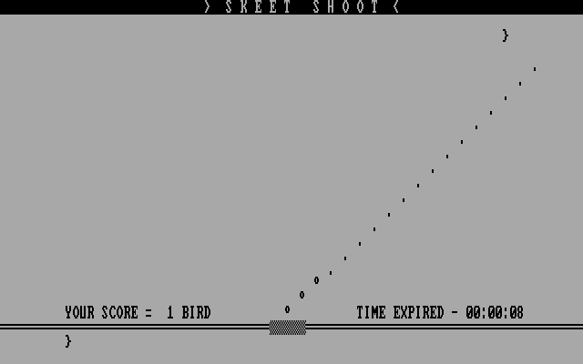 Skeet Shoot (DOS) screenshot: ♫ "...he sings the clearest melody / I want to make him die!" ♫