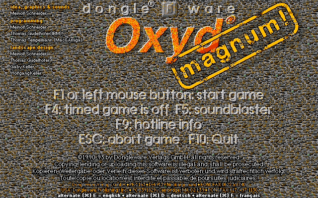 Oxyd magnum! (DOS) screenshot: Main menu