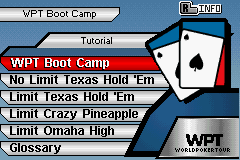World Poker Tour (Game Boy Advance) screenshot: WPT Boot Camp - Tutorial
