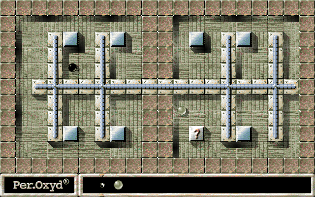 Oxyd 2 (DOS) screenshot: The multiplayer levels can be played on a single computer by controlling one ball at a time.