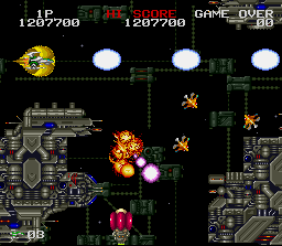 Darius Twin (SNES) screenshot: I have some pretty powerful weapons now.
