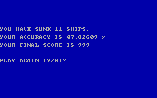Torpedo Alley (DOS) screenshot: Aww, 999 points.