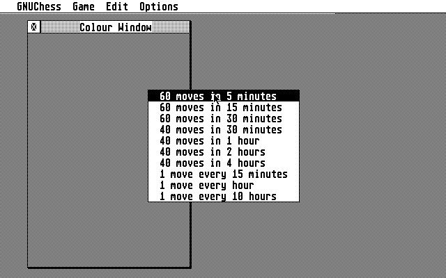 GNU Chess (Atari ST) screenshot: (v4.0) You start out by choosing a game speed