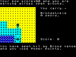 Broodslayer (ZX Spectrum) screenshot: Use your shield