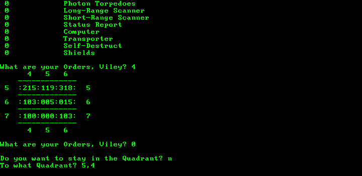 Quadrant (DOS) screenshot: Warp 6, Mr. Sulu!