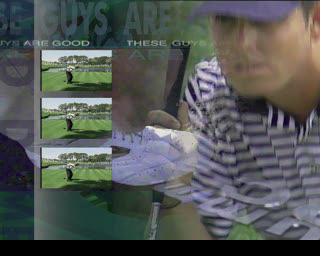 Tiger Woods PGA Tour 2000 (PlayStation) screenshot: After the language selection screen there's a brief video montage showing the featured golfers