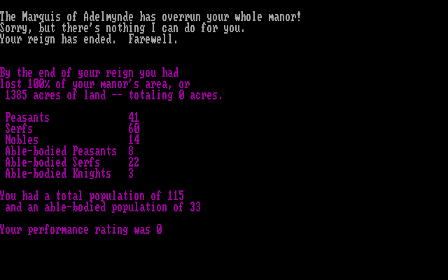 Manor (DOS) screenshot: My hasty retaliation spells my undoing.
